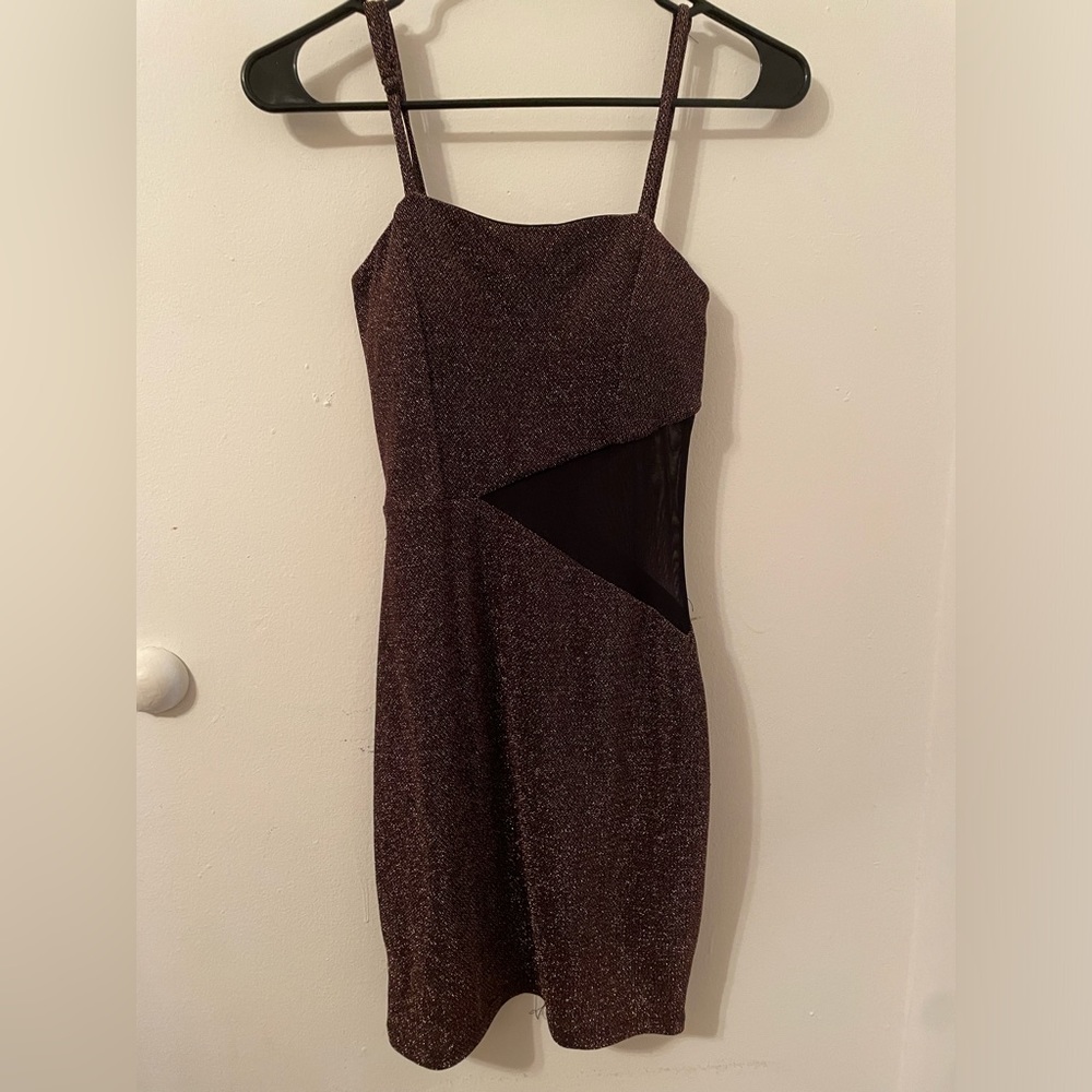 Brown glitter mini dress with see through mesh part from TRIXXI size XS